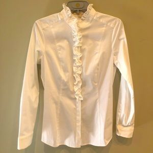 Gorgeous White Ruffled Etcetera Button Down Blouse